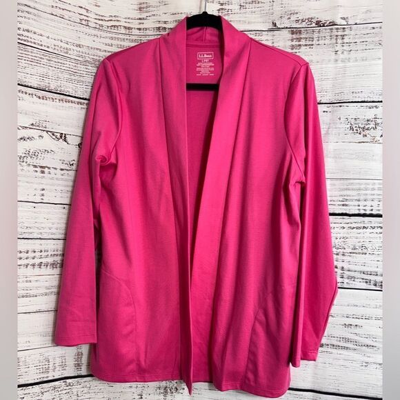 L.L. Bean Front Cardigan womens size Petite Large pima cotton open with pockets - Picture 4 of 11